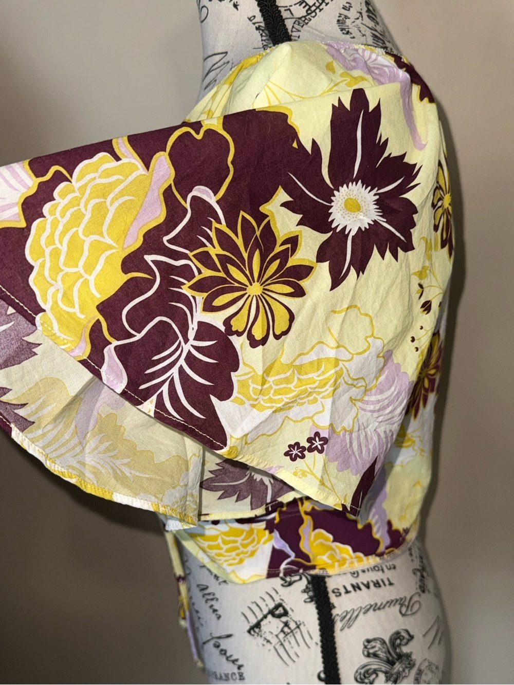 Anthropologie Maeve Cinched Flutter Sleeve Floral Top Yellow Purple Medium Boho - Picture 7 of 13